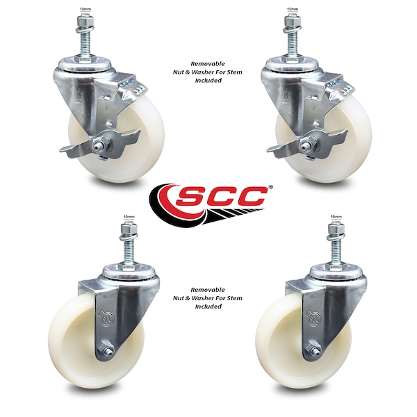 Service Caster 4 Inch Nylon Wheel Swivel 10mm Threaded Stem Caster Brakes SCC, 2PK SCC-TS20S414-NYS-M1015-2-TLB-2 - main